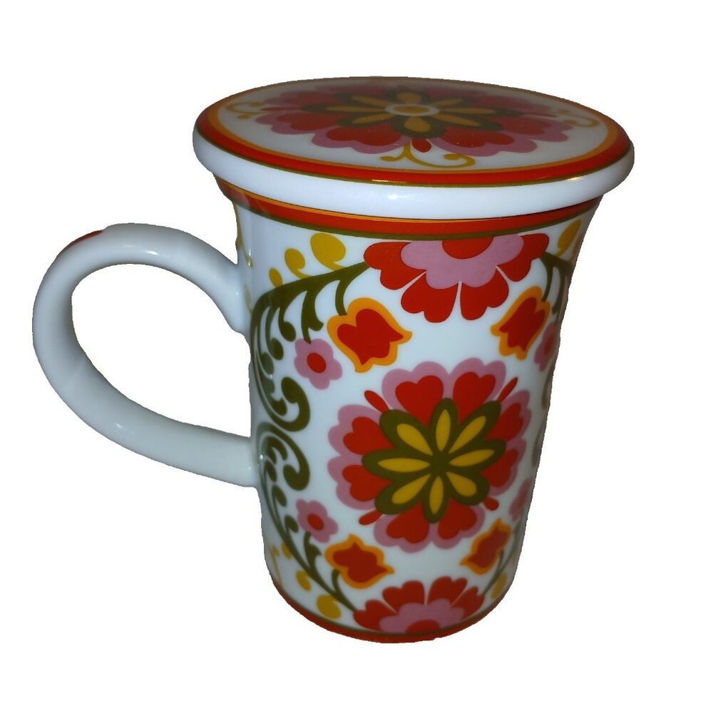 Vera Bradley Folkoric Lidded Tea Mug Coffee Cup Steeping Cover Coaster Preowned